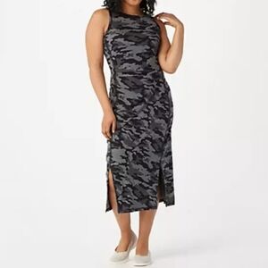 Zuda Black Camo Boho Gathered Athleisure Jersey Cozy‎ Comfy Dress 1Xp